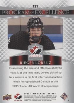 2022-23 Upper Deck Team Canada Juniors #131 Rieger Lorenz Back