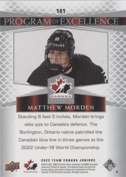 2022-23 Upper Deck Team Canada Juniors #141 Matthew Morden Back
