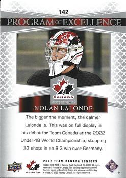 2022-23 Upper Deck Team Canada Juniors #142 Nolan Lalonde Back
