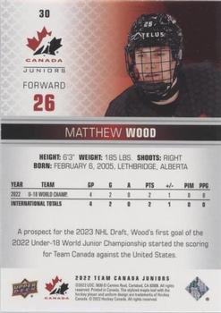 2022-23 Upper Deck Team Canada Juniors - Exclusives #30 Matthew Wood Back