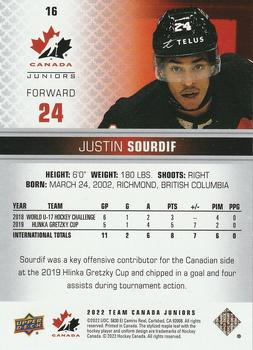 2022-23 Upper Deck Team Canada Juniors - Green Frenzy #16 Justin Sourdif Back