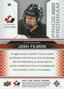 2022-23 Upper Deck Team Canada Juniors - Green Frenzy #88 Josh Filmon Back