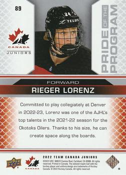 2022-23 Upper Deck Team Canada Juniors - Green Frenzy #89 Rieger Lorenz Back