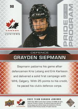 2022-23 Upper Deck Team Canada Juniors - Green Frenzy #90 Grayden Siepmann Back