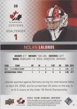 2022-23 Upper Deck Team Canada Juniors - Pillars of Light #39 Nolan Lalonde Back