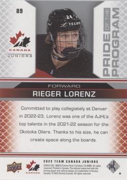 2022-23 Upper Deck Team Canada Juniors - Pillars of Light #89 Rieger Lorenz Back