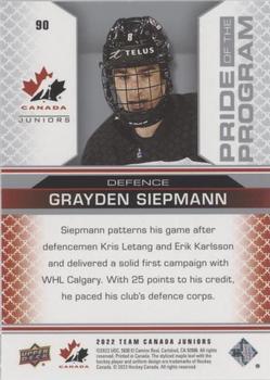 2022-23 Upper Deck Team Canada Juniors - Pillars of Light #90 Grayden Siepmann Back