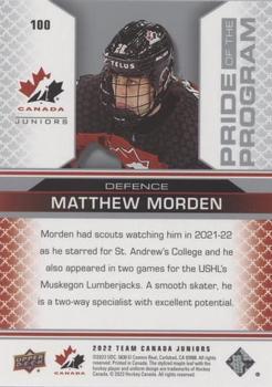 2022-23 Upper Deck Team Canada Juniors - Pillars of Light #100 Matthew Morden Back