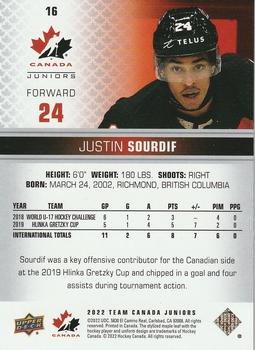 2022-23 Upper Deck Team Canada Juniors - Red #16 Justin Sourdif Back
