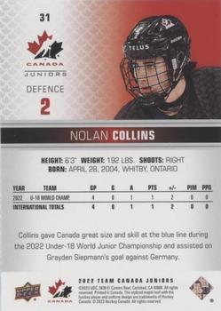 2022-23 Upper Deck Team Canada Juniors - Red #31 Nolan Collins Back