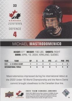 2022-23 Upper Deck Team Canada Juniors - Red #33 Michael Mastrodomenico Back