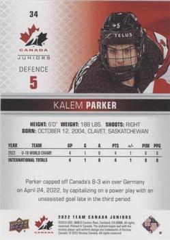 2022-23 Upper Deck Team Canada Juniors - Red #34 Kalem Parker Back