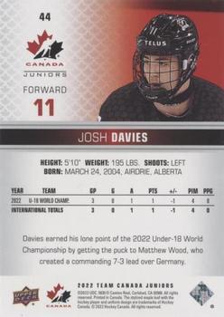 2022-23 Upper Deck Team Canada Juniors - Red #44 Josh Davies Back