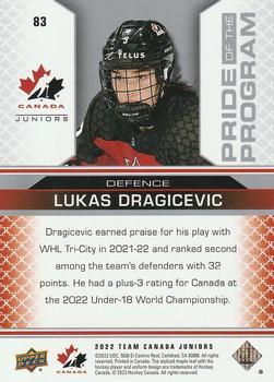 2022-23 Upper Deck Team Canada Juniors - Red #83 Lukas Dragicevic Back
