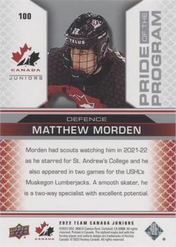 2022-23 Upper Deck Team Canada Juniors - Red #100 Matthew Morden Back