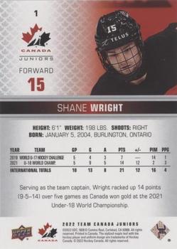 2022-23 Upper Deck Team Canada Juniors - Red Champagne #1 Shane Wright Back