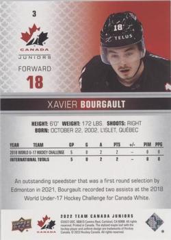 2022-23 Upper Deck Team Canada Juniors - Red Champagne #3 Xavier Bourgault Back
