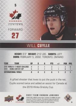 2022-23 Upper Deck Team Canada Juniors - Red Champagne #5 Will Cuylle Back