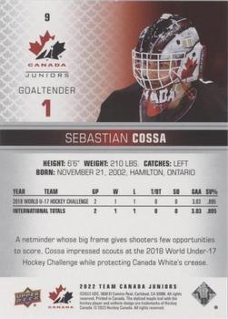 2022-23 Upper Deck Team Canada Juniors - Red Champagne #9 Sebastian Cossa Back
