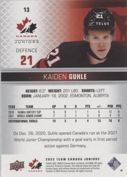 2022-23 Upper Deck Team Canada Juniors - Red Champagne #13 Kaiden Guhle Back