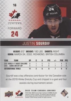 2022-23 Upper Deck Team Canada Juniors - Red Champagne #16 Justin Sourdif Back