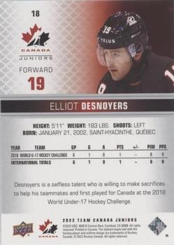 2022-23 Upper Deck Team Canada Juniors - Red Champagne #18 Elliot Desnoyers Back