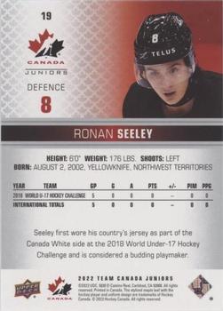 2022-23 Upper Deck Team Canada Juniors - Red Champagne #19 Ronan Seeley Back