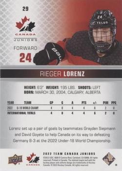 2022-23 Upper Deck Team Canada Juniors - Red Champagne #29 Rieger Lorenz Back