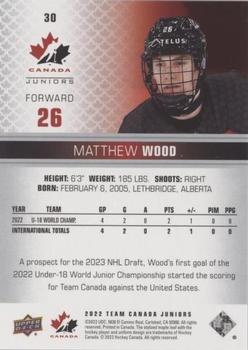 2022-23 Upper Deck Team Canada Juniors - Red Champagne #30 Matthew Wood Back