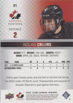2022-23 Upper Deck Team Canada Juniors - Red Champagne #31 Nolan Collins Back