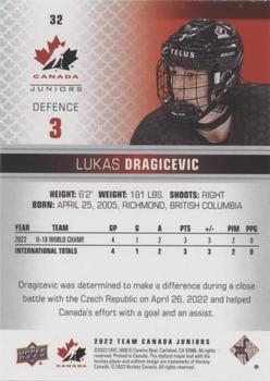 2022-23 Upper Deck Team Canada Juniors - Red Champagne #32 Lukas Dragicevic Back