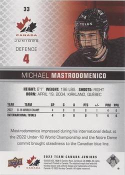 2022-23 Upper Deck Team Canada Juniors - Red Champagne #33 Michael Mastrodomenico Back