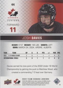 2022-23 Upper Deck Team Canada Juniors - Red Champagne #44 Josh Davies Back