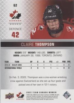 2022-23 Upper Deck Team Canada Juniors - Red Champagne #62 Claire Thompson Back
