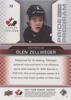 2022-23 Upper Deck Team Canada Juniors - Red Champagne #73 Olen Zellweger Back