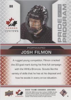 2022-23 Upper Deck Team Canada Juniors - Red Champagne #88 Josh Filmon Back
