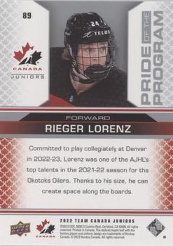 2022-23 Upper Deck Team Canada Juniors - Red Champagne #89 Rieger Lorenz Back
