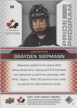 2022-23 Upper Deck Team Canada Juniors - Red Champagne #90 Grayden Siepmann Back