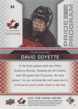 2022-23 Upper Deck Team Canada Juniors - Red Champagne #94 David Goyette Back