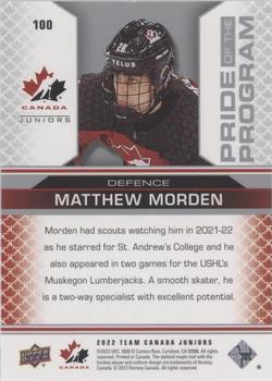 2022-23 Upper Deck Team Canada Juniors - Red Champagne #100 Matthew Morden Back