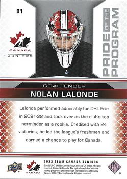 2022-23 Upper Deck Team Canada Juniors - Rose Gold #91 Nolan Lalonde Back