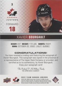 2022-23 Upper Deck Team Canada Juniors - Signatures #3 Xavier Bourgault Back