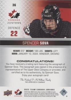 2022-23 Upper Deck Team Canada Juniors - Signatures #36 Spencer Sova Back
