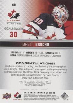 2022-23 Upper Deck Team Canada Juniors - Signatures #40 Brett Brochu Back