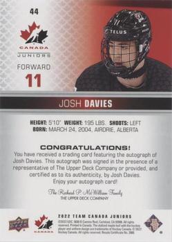 2022-23 Upper Deck Team Canada Juniors - Signatures #44 Josh Davies Back