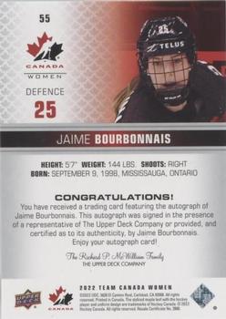 2022-23 Upper Deck Team Canada Juniors - Signatures #55 Jaime Bourbonnais Back