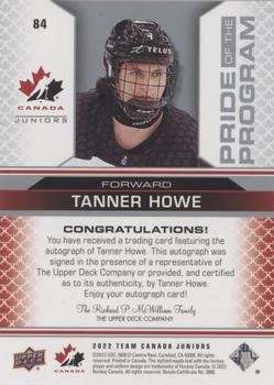 2022-23 Upper Deck Team Canada Juniors - Signatures #84 Tanner Howe Back