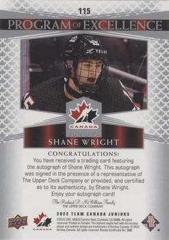 2022-23 Upper Deck Team Canada Juniors - Signatures #115 Shane Wright Back