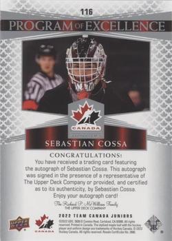 2022-23 Upper Deck Team Canada Juniors - Signatures #116 Sebastian Cossa Back