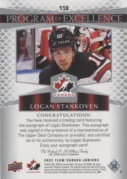 2022-23 Upper Deck Team Canada Juniors - Signatures #118 Logan Stankoven Back